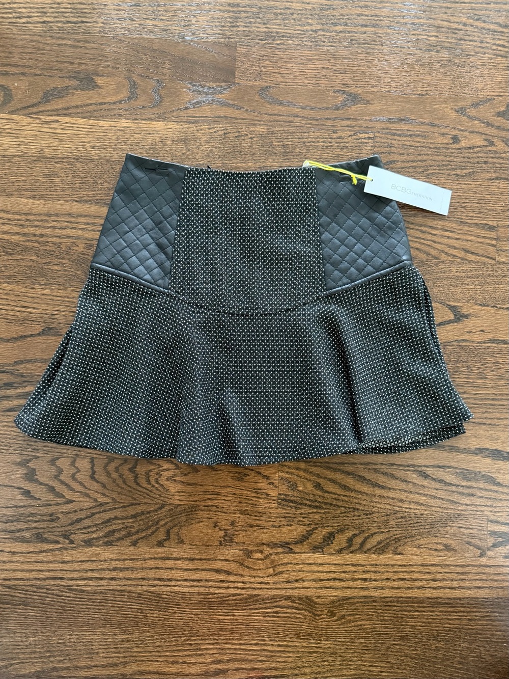 BCBGMaxAzria Black Quilted & Textured Flared Skirt